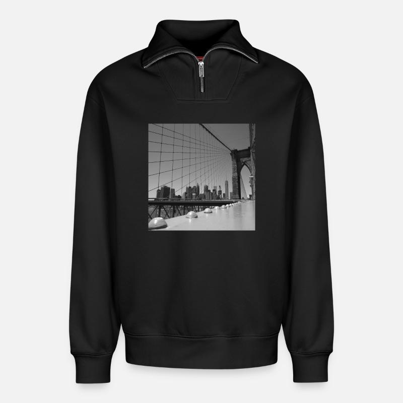 Pont de Brooklyn - Sweat unisexe décontracté en coton biologique à demi-zip – de SPREAD - noir
