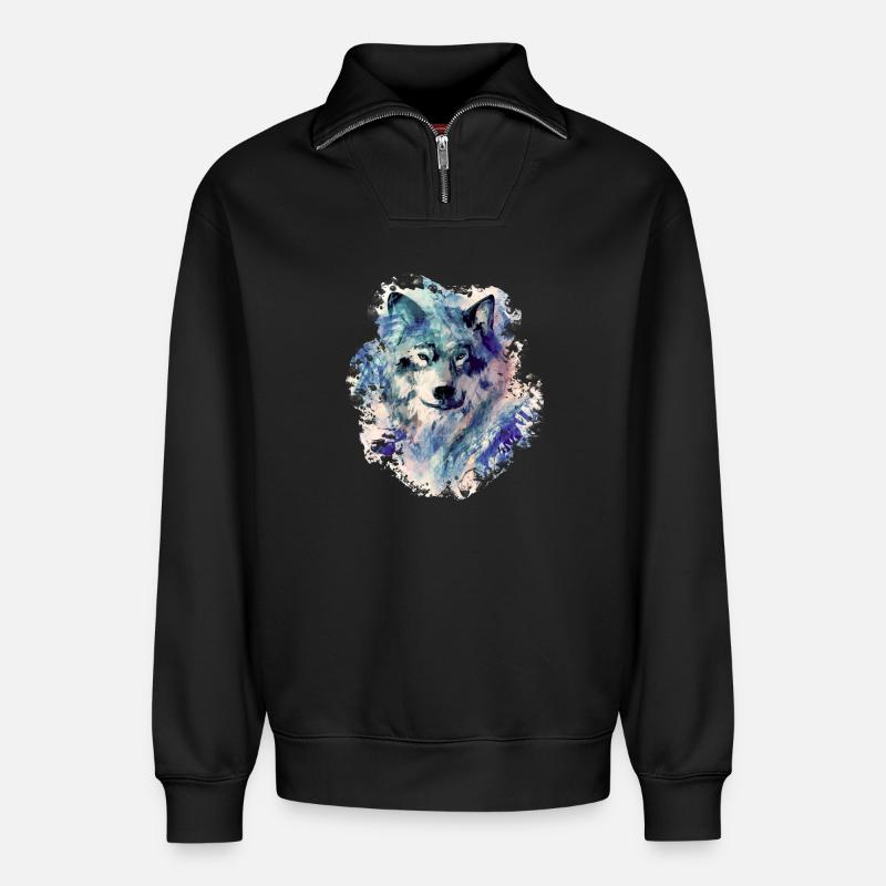 Wolf im Norden - Relaxed Unisex Organic Half Zip Sweatshirt – von SPREAD - Schwarz