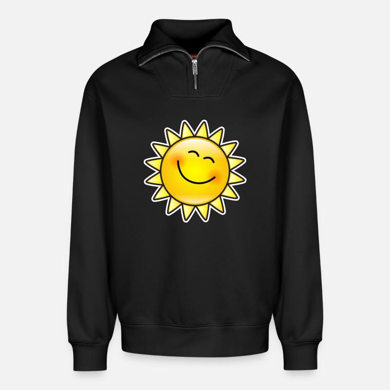 Lächelnde Sonne - Relaxed Unisex Organic Half Zip Sweatshirt – von SPREAD - Schwarz