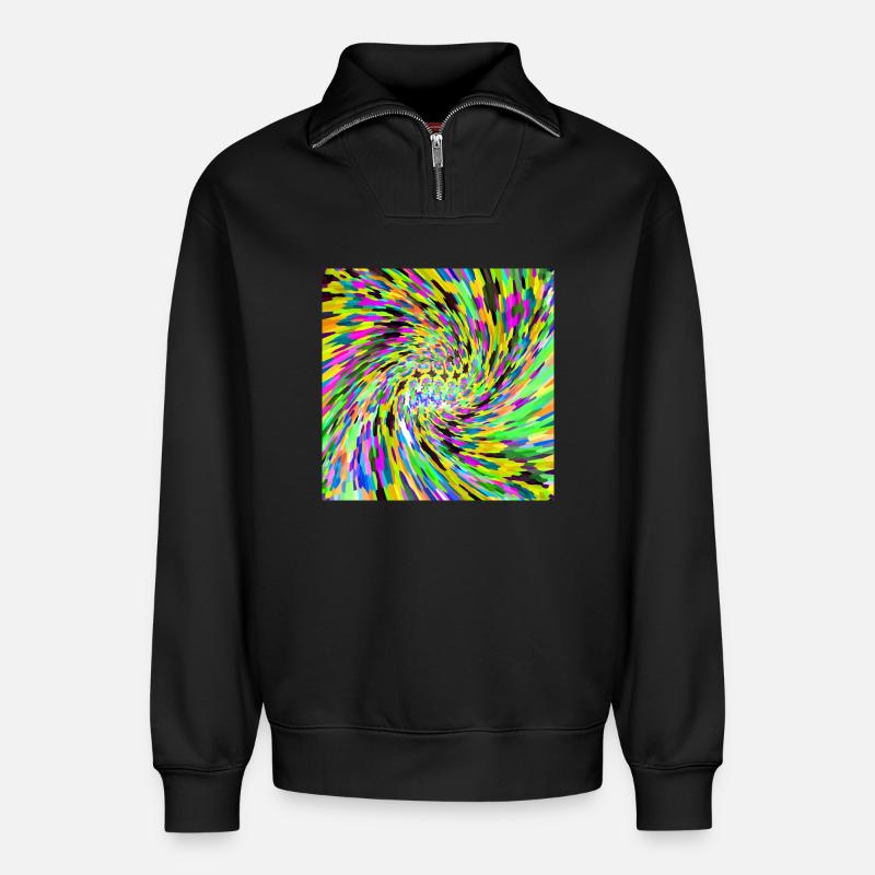 Vortex psychédélique - Sweat unisexe décontracté en coton biologique à demi-zip – de SPREAD - noir
