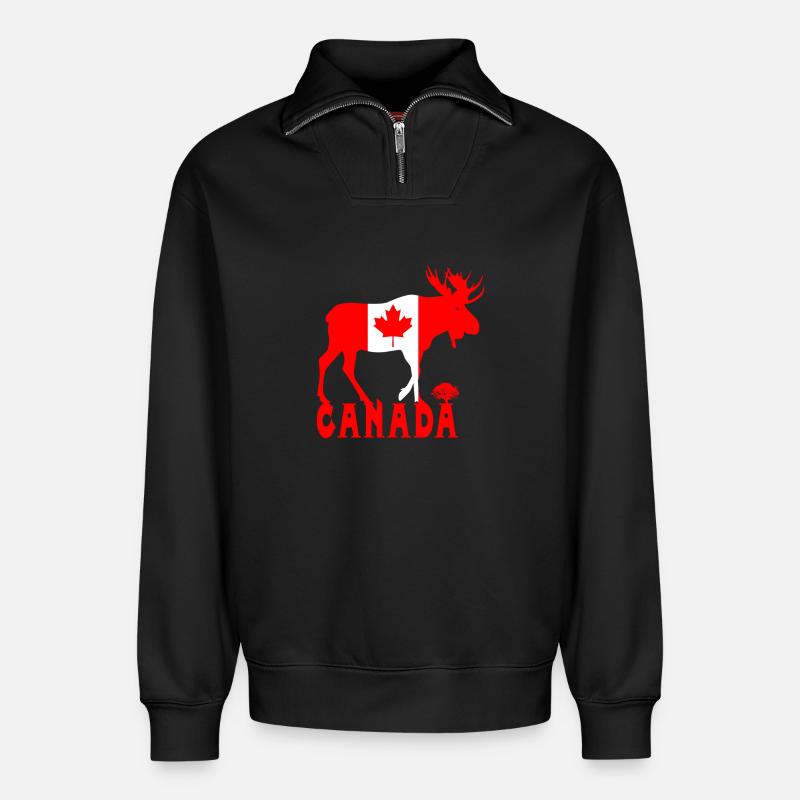 Canada Elch - Sweat unisexe décontracté en coton biologique à demi-zip – de SPREAD - noir