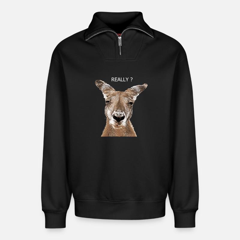 Känguru really? - Relaxed Unisex Organic Half Zip Sweatshirt – von SPREAD - Schwarz