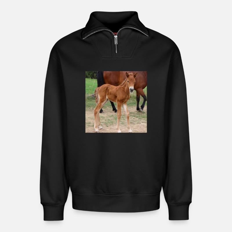 Affiche Cheval Cheval - Sweat unisexe décontracté en coton biologique à demi-zip – de SPREAD - noir