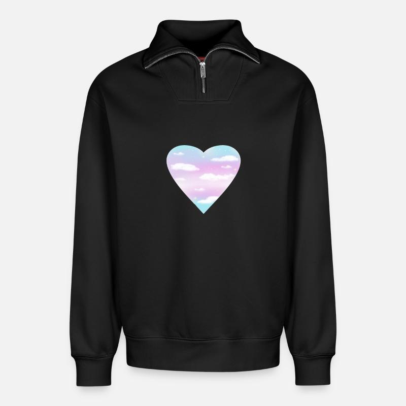 Trans Heart - Relaxed Unisex Organic Half Zip Sweatshirt – von SPREAD - Schwarz
