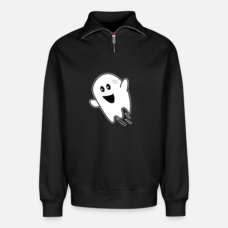 Geist Ghost Halloween - Relaxed Unisex Organic Half Zip Sweatshirt – von SPREAD - Schwarz