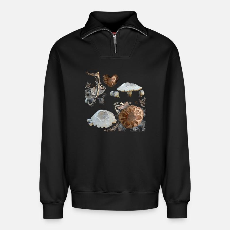 Pilze - Relaxed Unisex Organic Half Zip Sweatshirt – von SPREAD - Schwarz