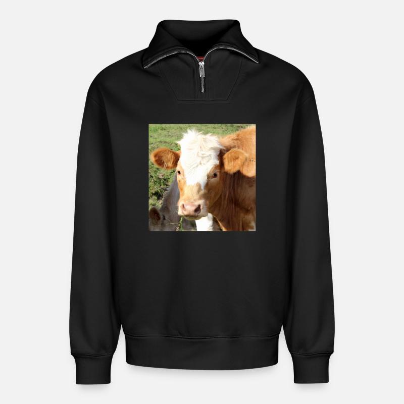 Affiche vache - Sweat unisexe décontracté en coton biologique à demi-zip – de SPREAD - noir