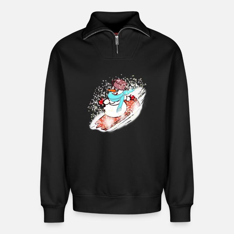 Schneemann mit Schal und Snowboard - Relaxed Unisex Organic Half Zip Sweatshirt – von SPREAD - Schwarz