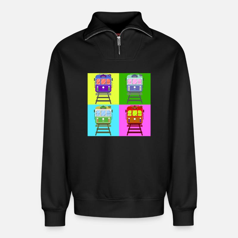 Tram, Straßenbahn Pop Art - Relaxed Unisex Organic Half Zip Sweatshirt – von SPREAD - Schwarz