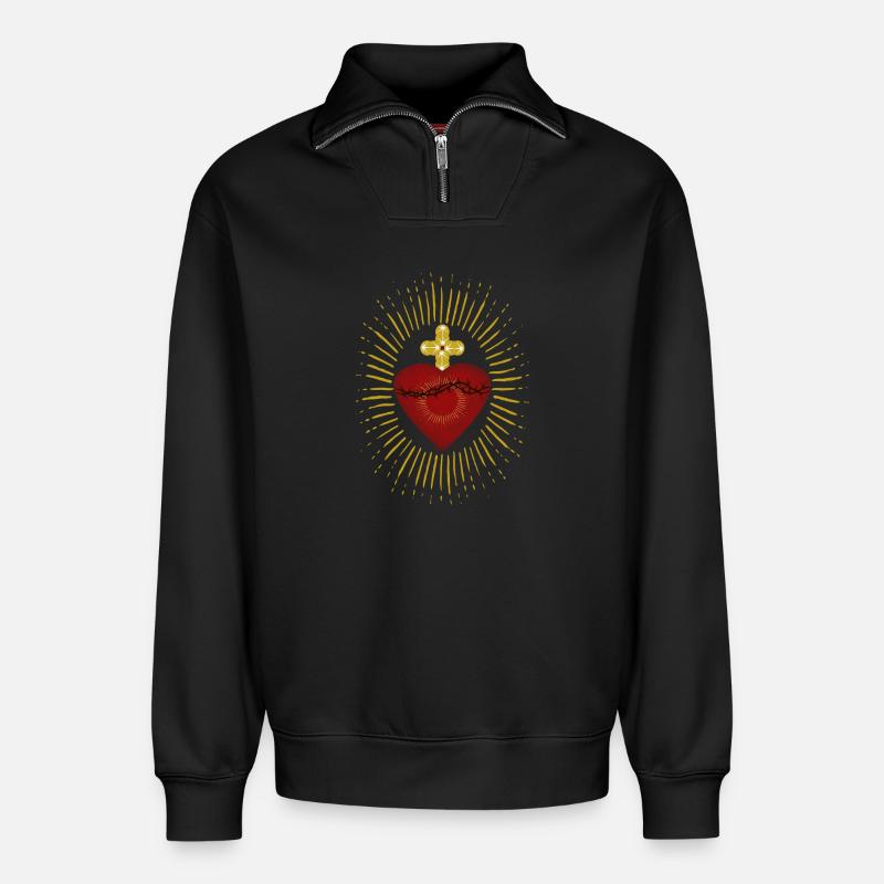 Heiliges Herz Jesu - Relaxed Unisex Organic Half Zip Sweatshirt – von SPREAD - Schwarz