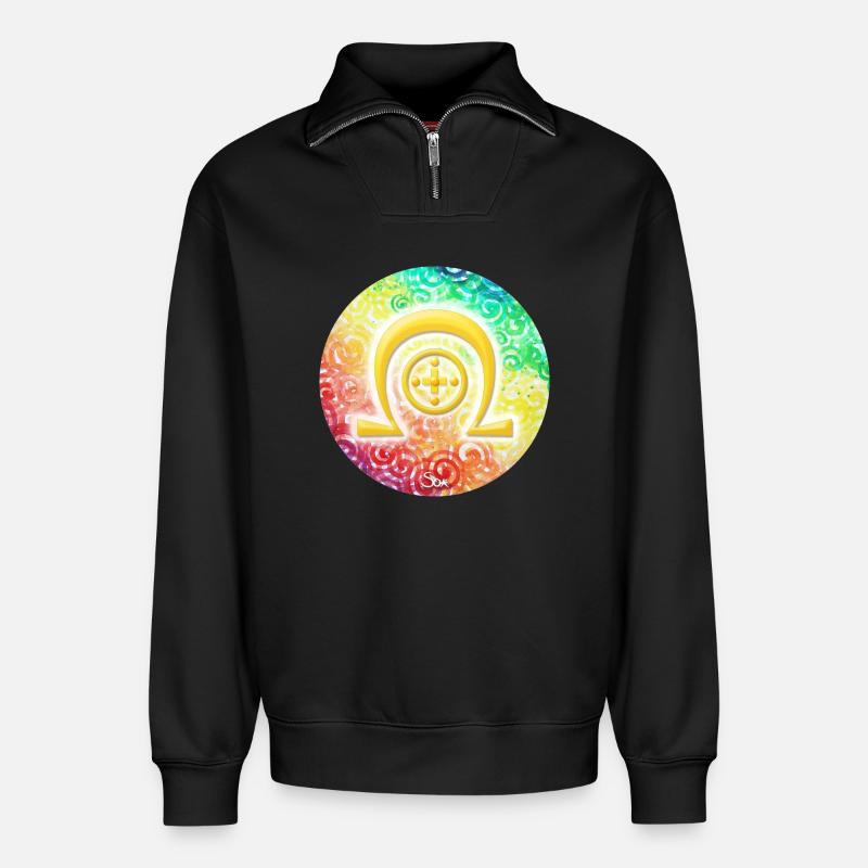 Regenbogen-Dimensionssymbol Heilung - Sonja Ariel - Relaxed Unisex Organic Half Zip Sweatshirt – von SPREAD - Schwarz