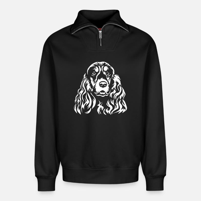 Cocker Spaniel Kopf "Black Edition" - Relaxed Unisex Organic Half Zip Sweatshirt – von SPREAD - Schwarz