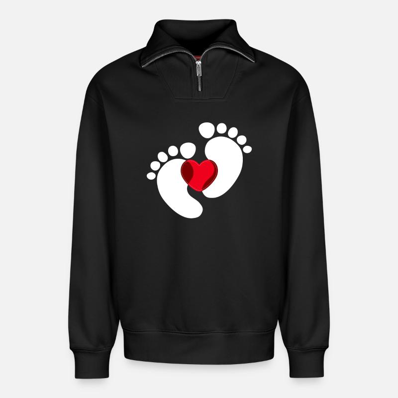 Bébé Pieds Bébé Enceinte Coeur - Sweat unisexe décontracté en coton biologique à demi-zip – de SPREAD - noir