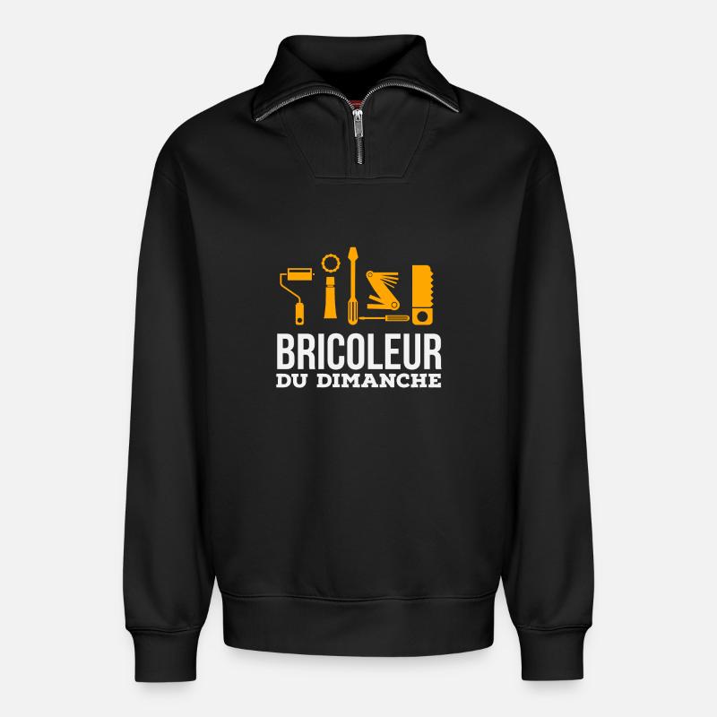 Bricoleur du dimanche - Sweat unisexe décontracté en coton biologique à demi-zip – de SPREAD - noir