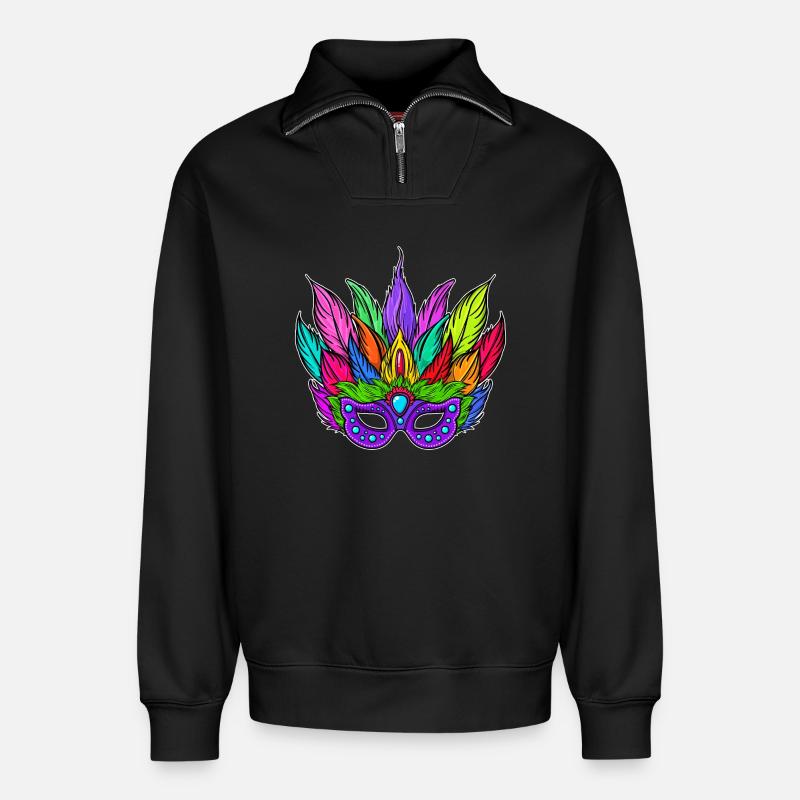 Masques Carnaval carnaval - Sweat unisexe décontracté en coton biologique à demi-zip – de SPREAD - noir
