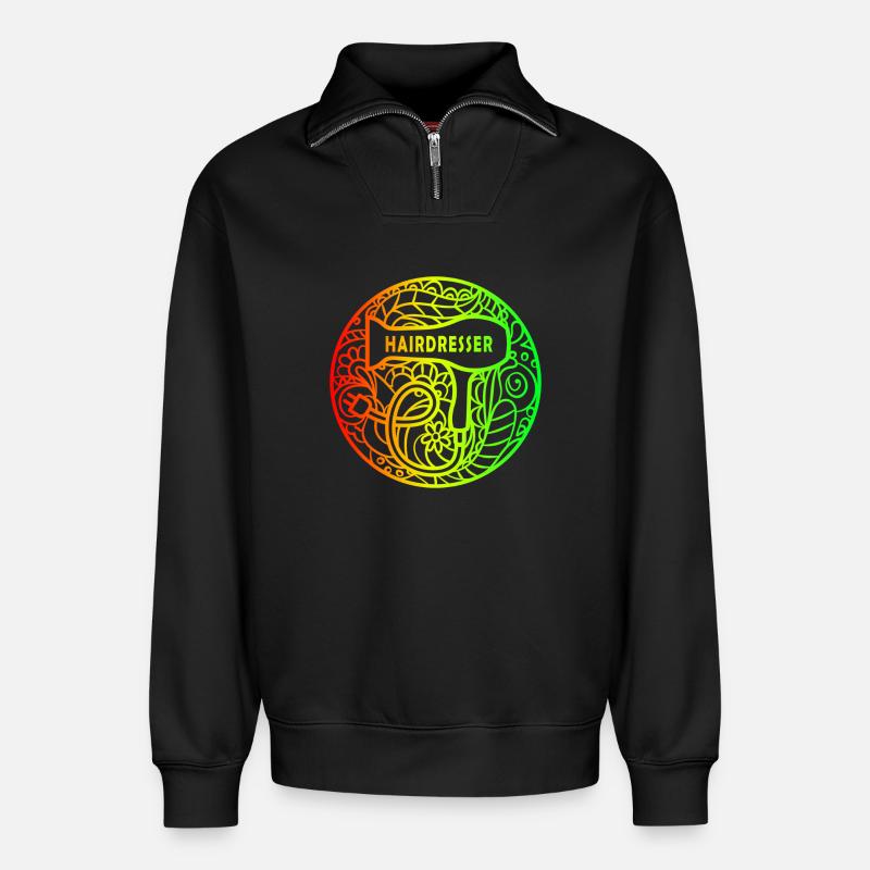 Friseur Regenbogen Design - Relaxed Unisex Organic Half Zip Sweatshirt – von SPREAD - Schwarz