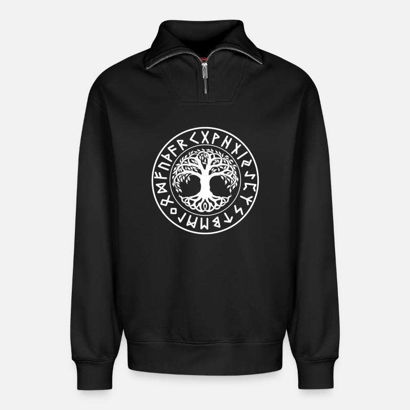 Yggdrasil - Relaxed Unisex Organic Half Zip Sweatshirt – von SPREAD - Schwarz