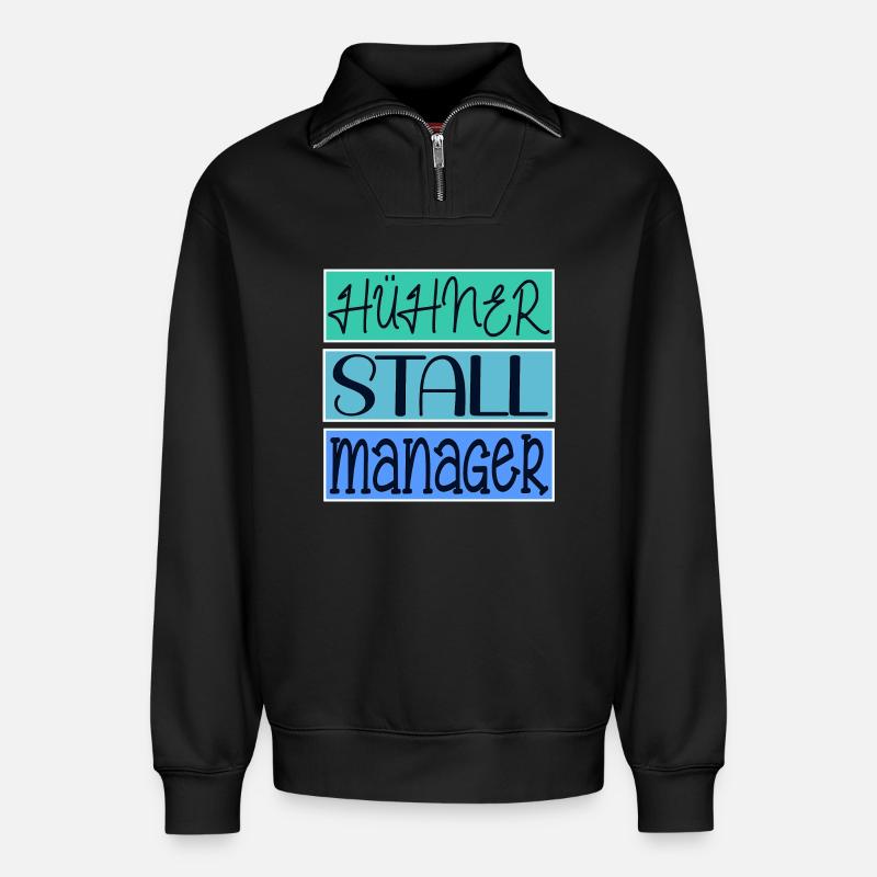 HÜHNERSTALL MANAGER HÜHNER - Relaxed Unisex Organic Half Zip Sweatshirt – von SPREAD - Schwarz