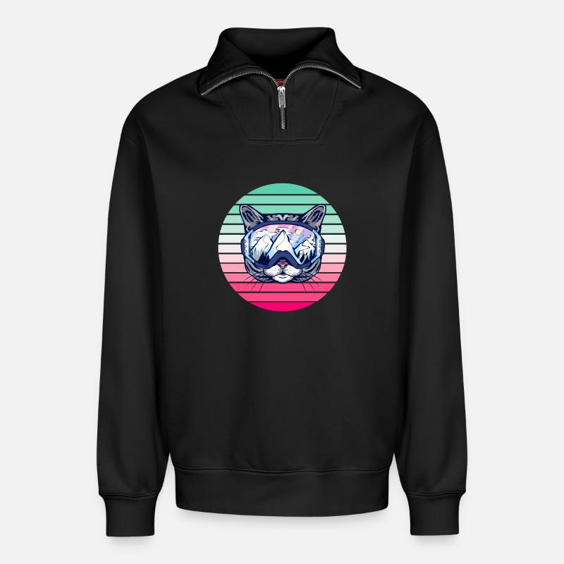 Ski Party Katze - Relaxed Unisex Organic Half Zip Sweatshirt – von SPREAD - Schwarz