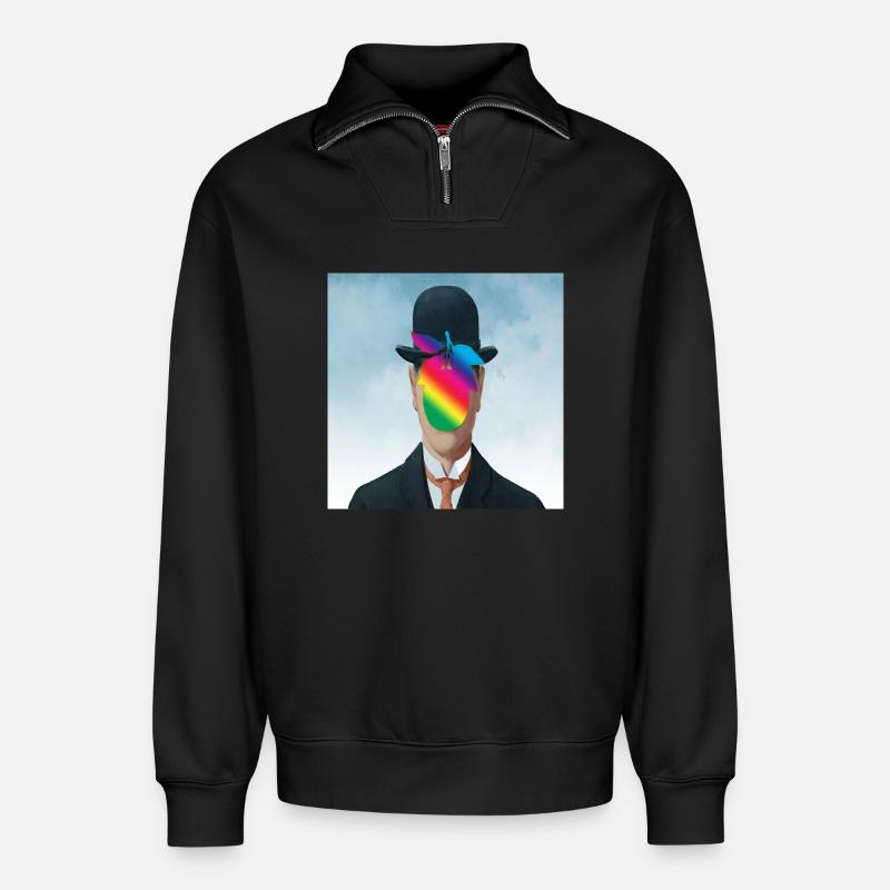 Rainbow Apple-Man - Relaxed Unisex Organic Half Zip Sweatshirt – by SPREAD - black
