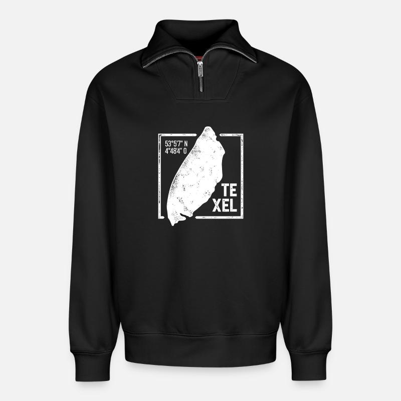 Texel | Insel-Silhouette Stempel-Design - Relaxed Unisex Organic Half Zip Sweatshirt – von SPREAD - Schwarz
