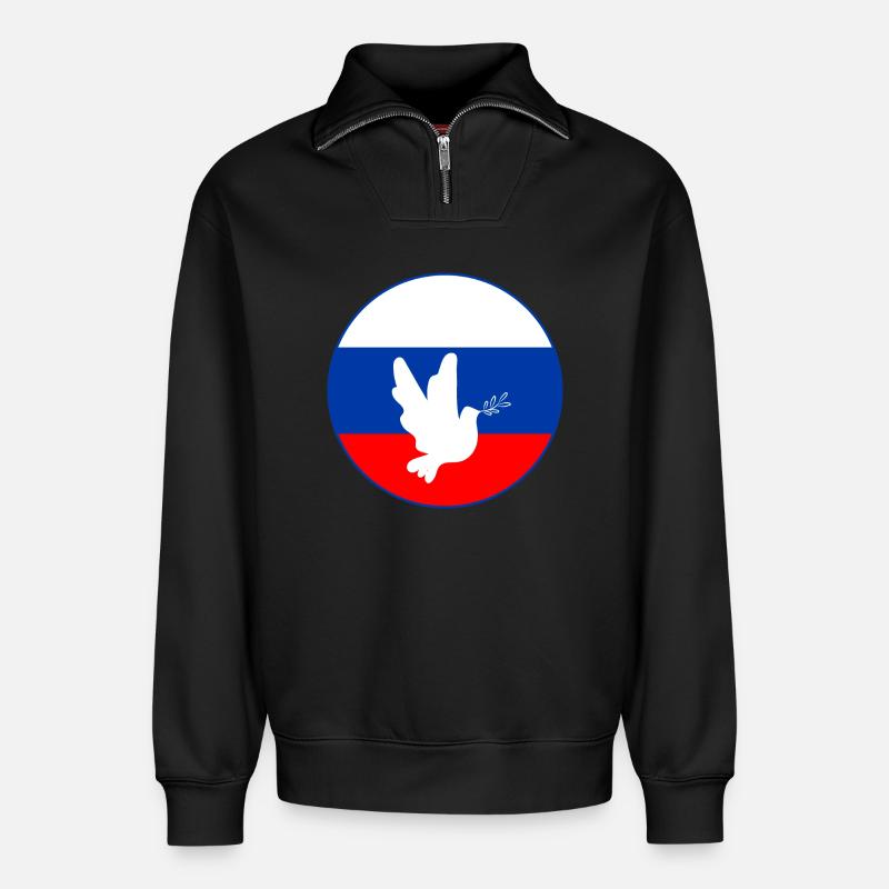 Colombe du drapeau russe - Sweat unisexe décontracté en coton biologique à demi-zip – de SPREAD - noir