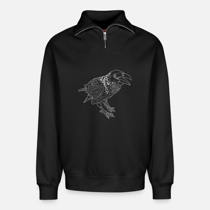 Crow linear - Relaxed Unisex Organic Half Zip Sweatshirt – by SPREAD - black