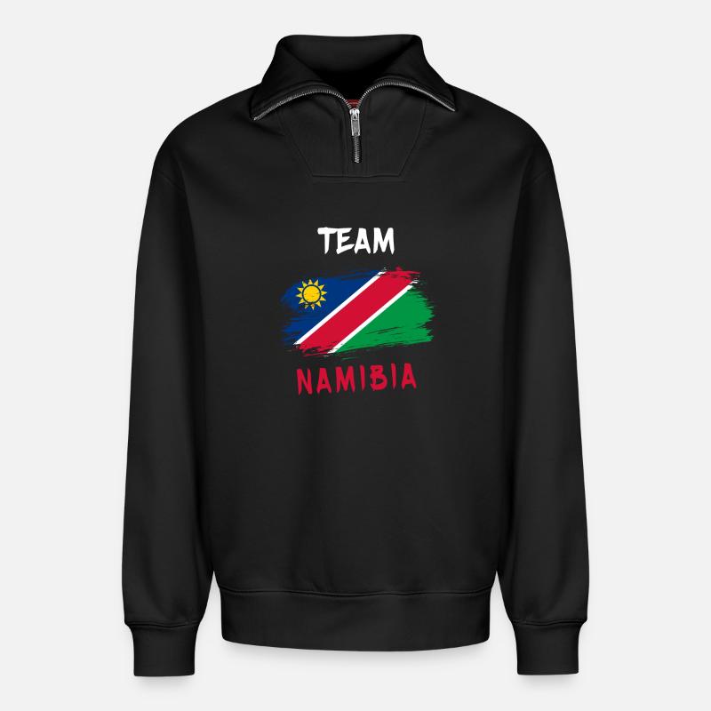 Team Namibia Flaggen Design - Relaxed Unisex Organic Half Zip Sweatshirt – von SPREAD - Schwarz
