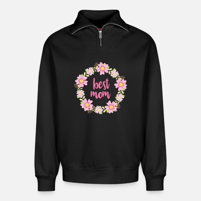 Meilleure maman - Sweat unisexe décontracté en coton biologique à demi-zip – de SPREAD - noir