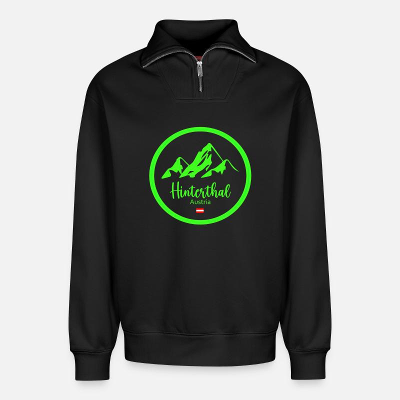 Hinterthal Alpen Neon Logo - Relaxed Unisex Organic Half Zip Sweatshirt – von SPREAD - Schwarz