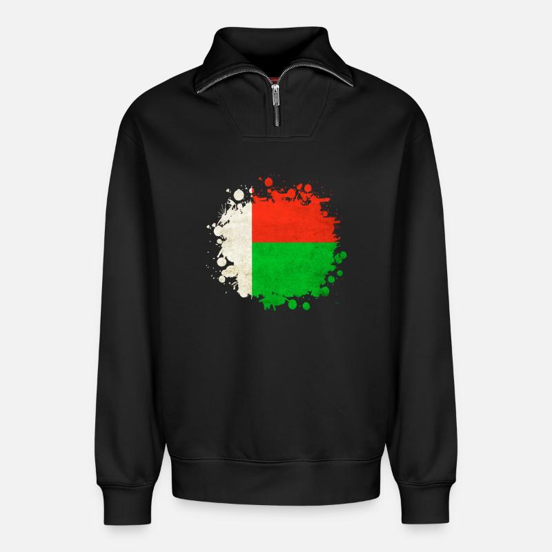 Madagaskar Flaggen Klecks - Relaxed Unisex Organic Half Zip Sweatshirt – von SPREAD - Schwarz