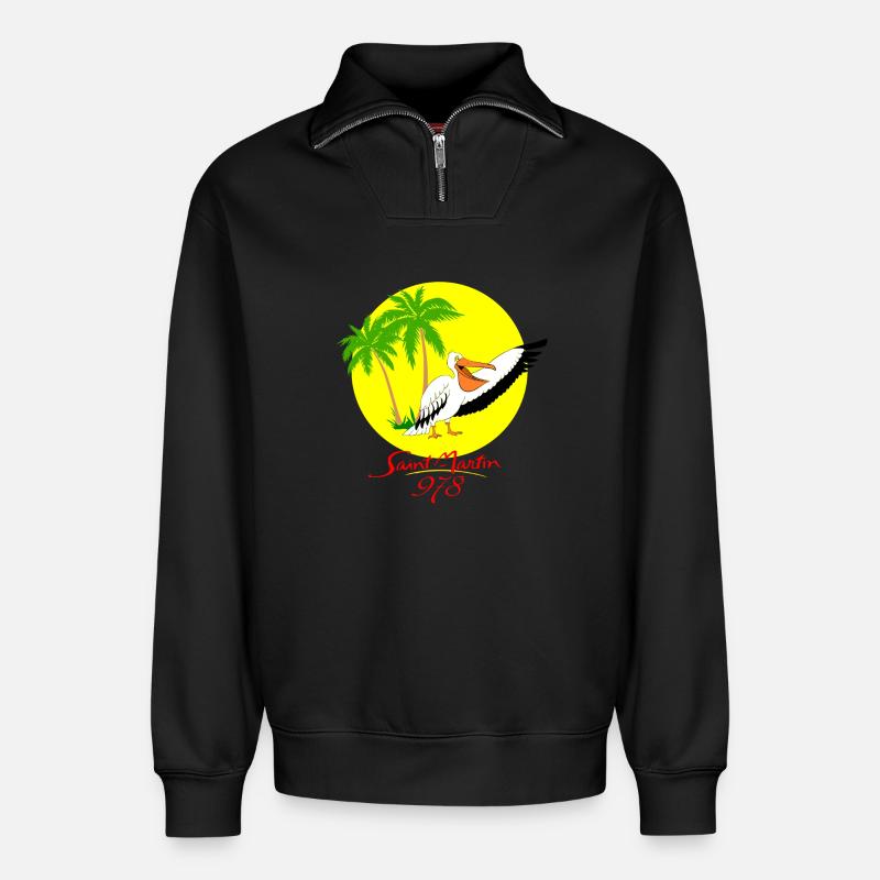 Saint-martin - Sweat unisexe décontracté en coton biologique à demi-zip – de SPREAD - noir