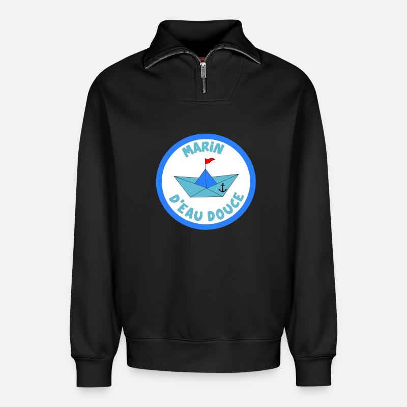 Marin d'eau douce - Sweat unisexe décontracté en coton biologique à demi-zip – de SPREAD - noir