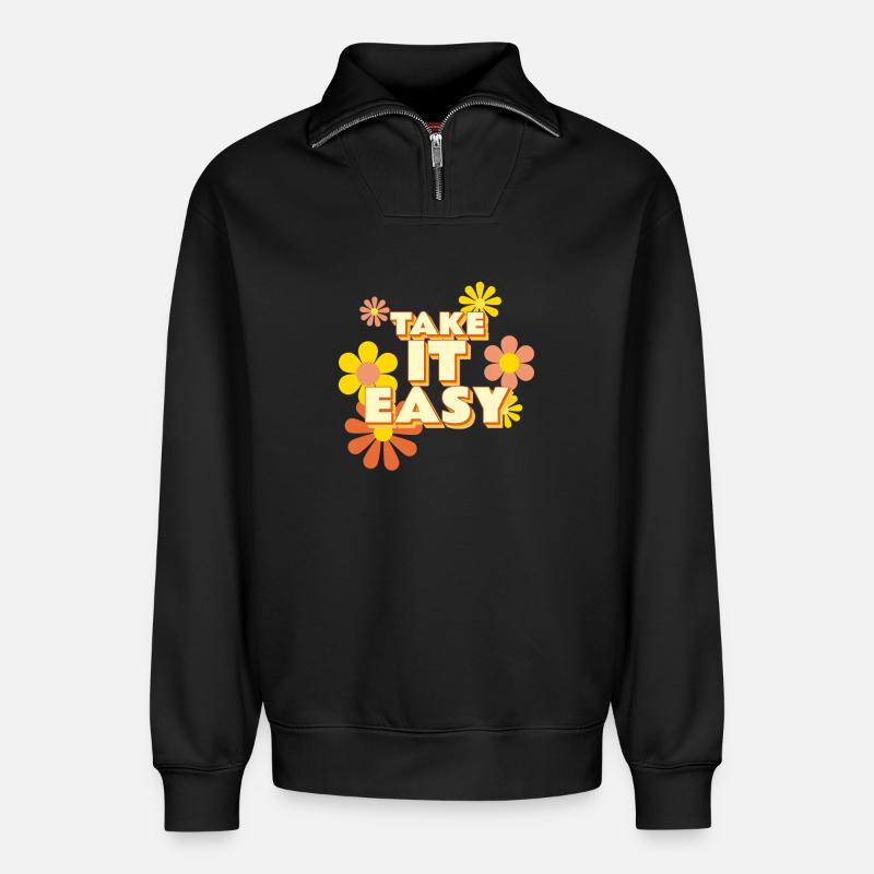 Take it Easy - Relaxed Unisex Organic Half Zip Sweatshirt – by SPREAD - black