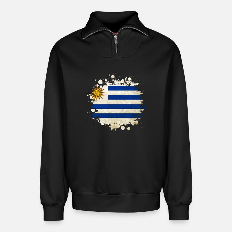 Uruguay Klecks Flaggen Design - Relaxed Unisex Organic Half Zip Sweatshirt – von SPREAD - Schwarz