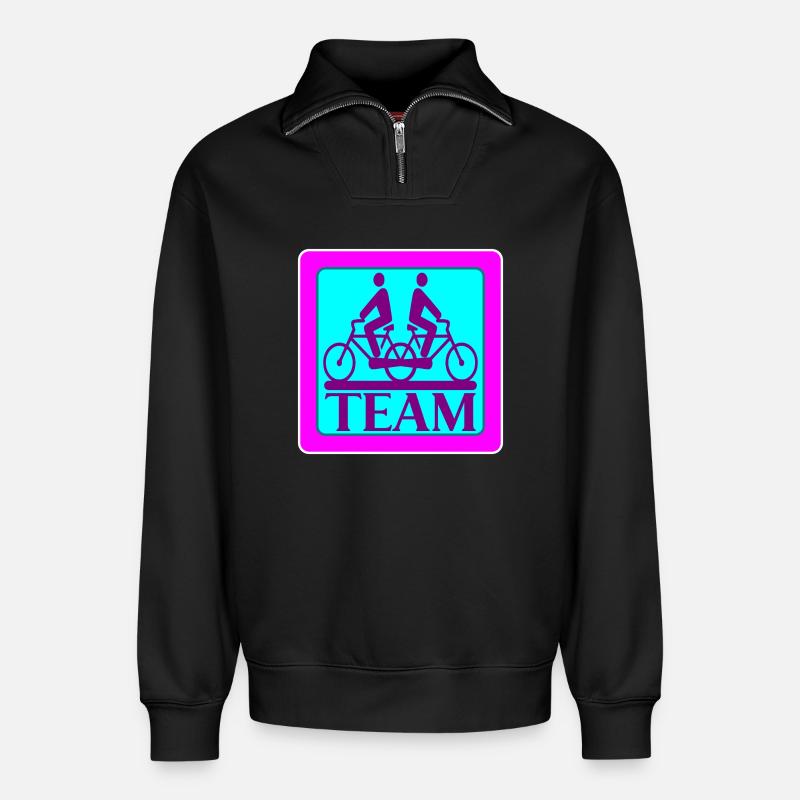 TEAM PROBLEMS - BIKE - Relaxed Unisex Organic Half Zip Sweatshirt – by SPREAD - black