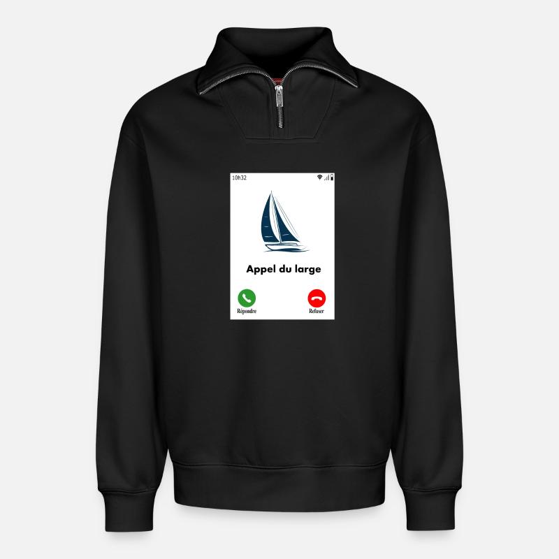 Appel du large - Sweat unisexe décontracté en coton biologique à demi-zip – de SPREAD - noir