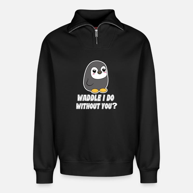 Pinguin Tier Vogel Statement Seevogel Zoo - Relaxed Unisex Organic Half Zip Sweatshirt – von SPREAD - Schwarz