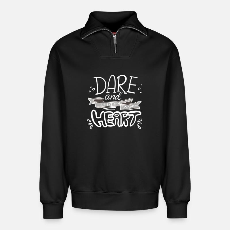 Message de motivation à la main - Sweat unisexe décontracté en coton biologique à demi-zip – de SPREAD - noir