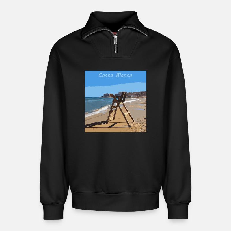 Costa Blanca - Relaxed Unisex Organic Half Zip Sweatshirt – von SPREAD - Schwarz