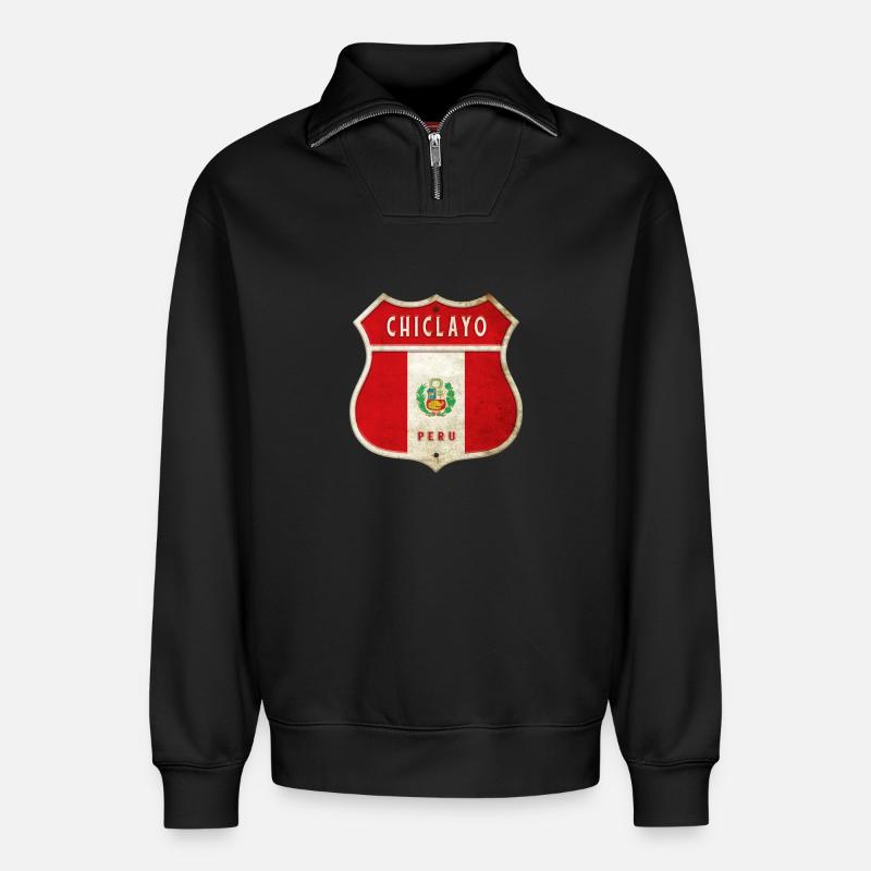 Chiclayo Peru Wappen Flaggen Design - Relaxed Unisex Organic Half Zip Sweatshirt – von SPREAD - Schwarz