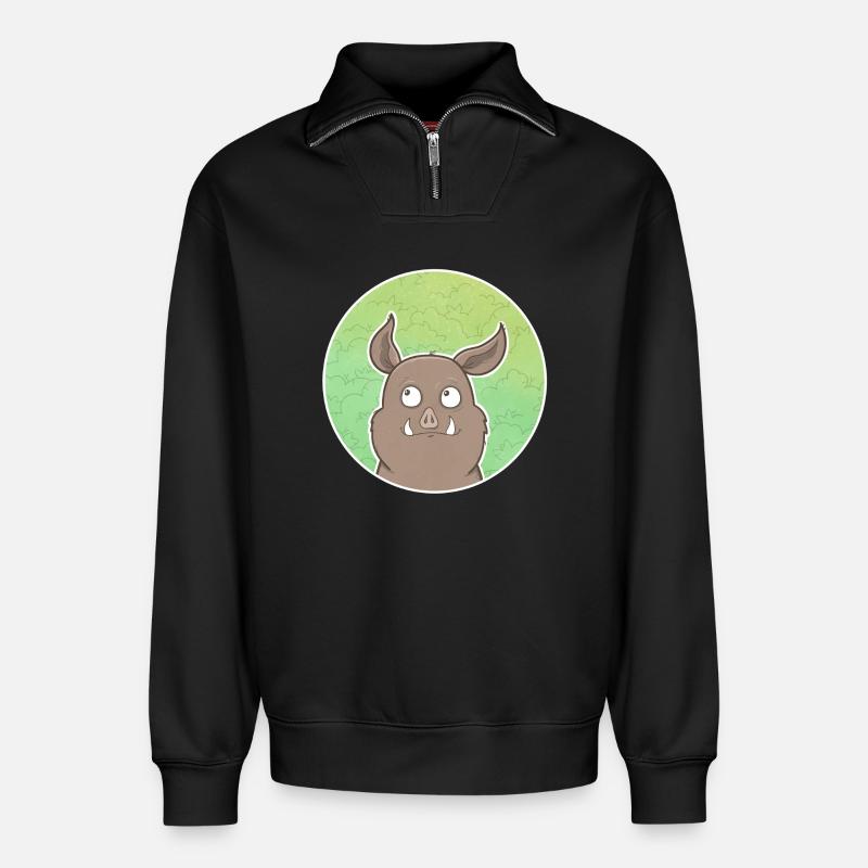 Wildschwein - Relaxed Unisex Organic Half Zip Sweatshirt – von SPREAD - Schwarz