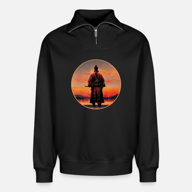 Samurai Warrior - Relaxed Unisex Organic Half Zip Sweatshirt – by SPREAD - black