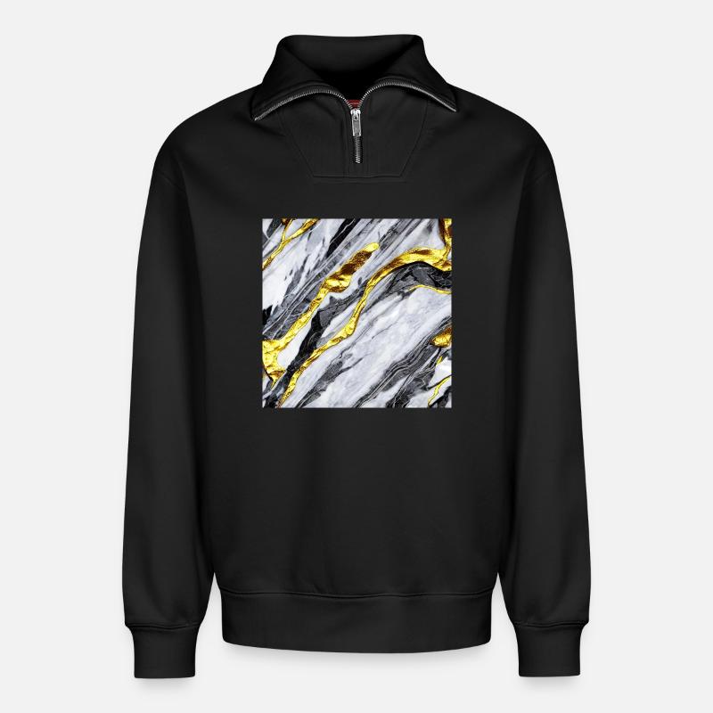 Marble gold structure - Relaxed Unisex Organic Half Zip Sweatshirt – by SPREAD - black