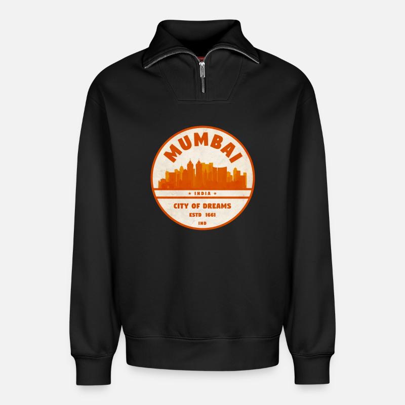 Mumbai Inde Skyline - Sweat unisexe décontracté en coton biologique à demi-zip – de SPREAD - noir
