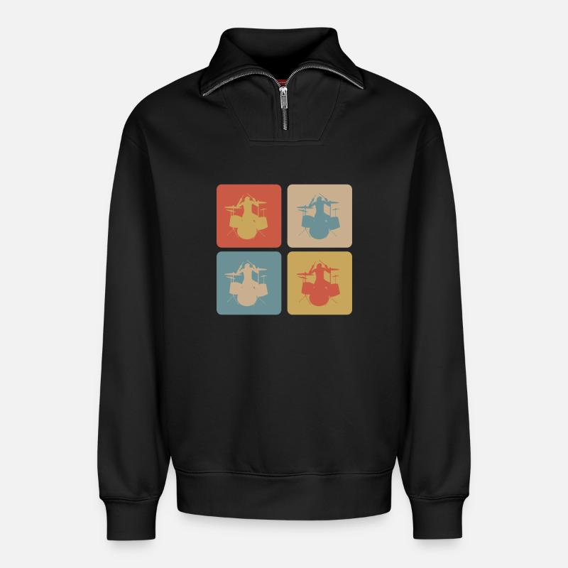 drum design - Relaxed Unisex Organic Half Zip Sweatshirt – by SPREAD - black