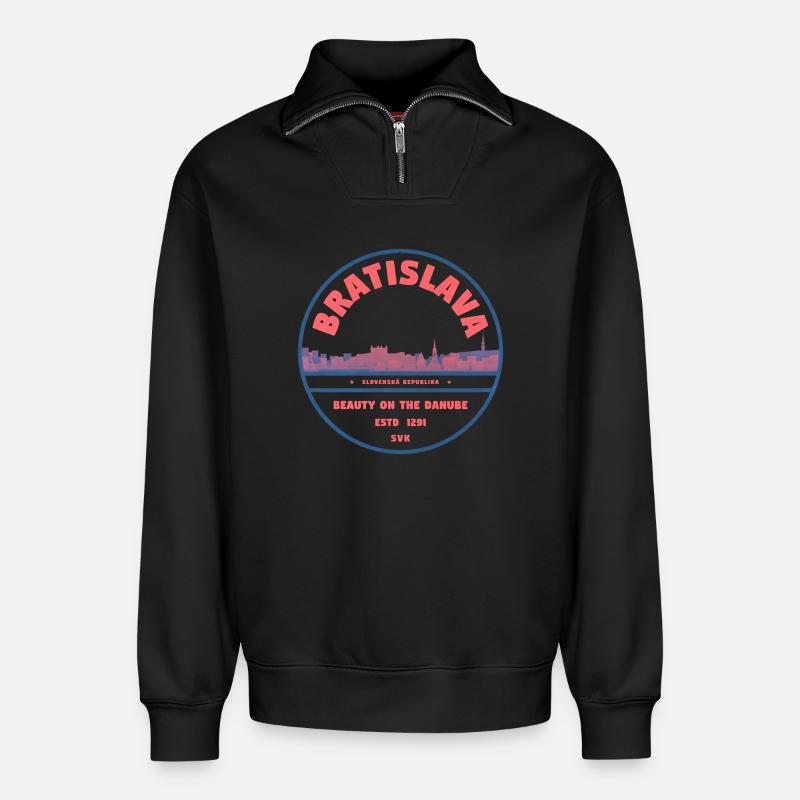 Bratislava Skyline Danube - Sweat unisexe décontracté en coton biologique à demi-zip – de SPREAD - noir