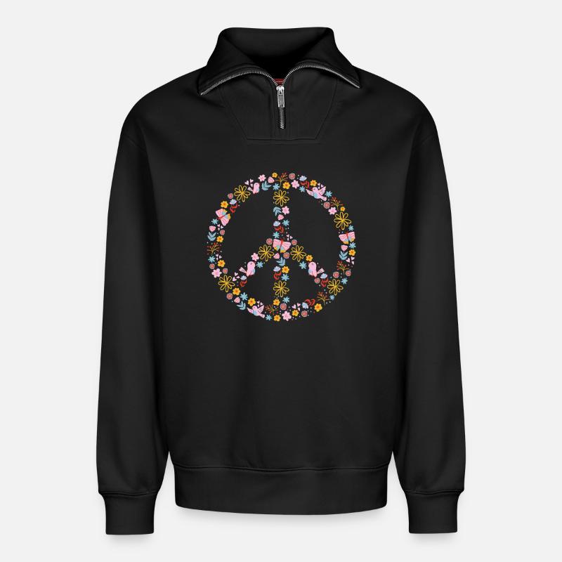 Blumenpeace Peacezeichen Muster - Relaxed Unisex Organic Half Zip Sweatshirt – von SPREAD - Schwarz