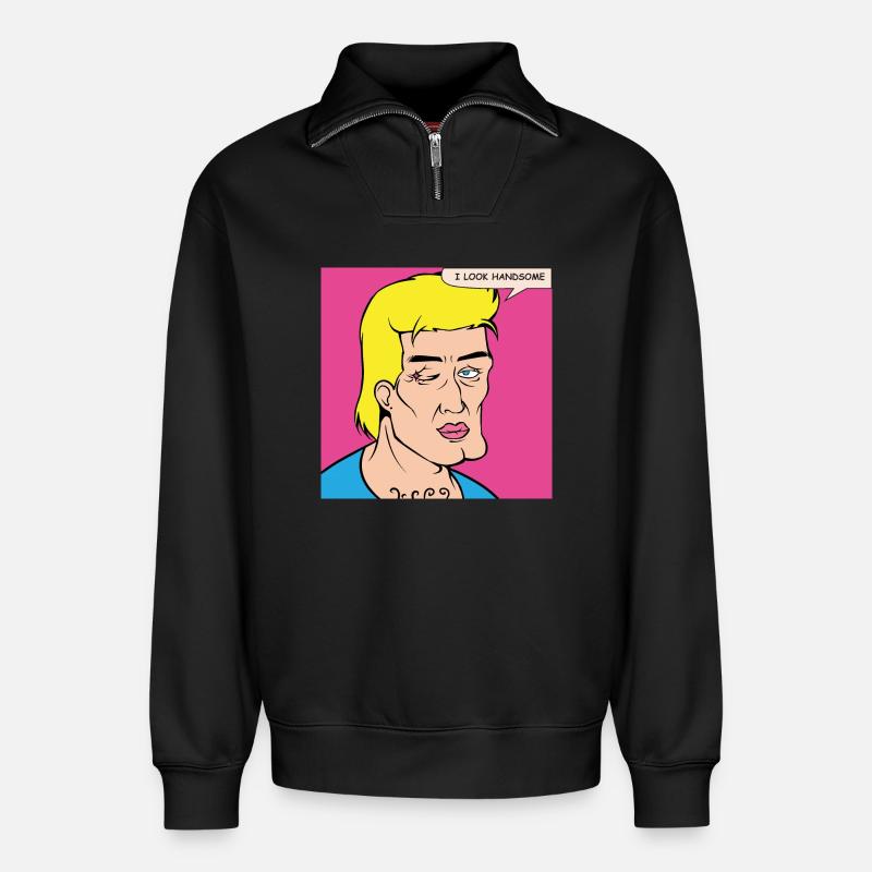 Pop-Art Selbstlob im Comicstil - Relaxed Unisex Organic Half Zip Sweatshirt – von SPREAD - Schwarz