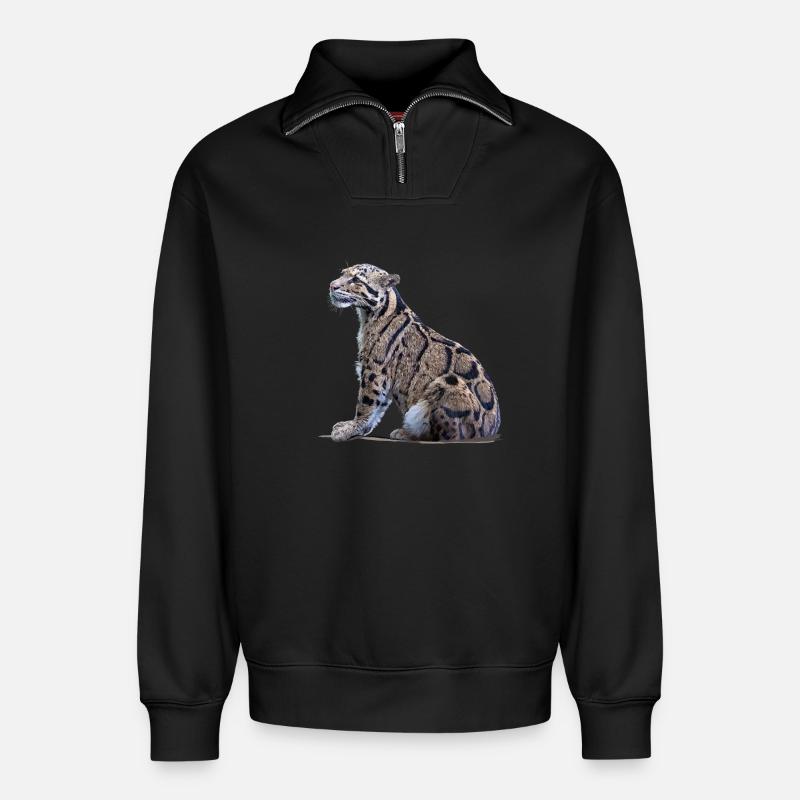 Clouded leopard - Relaxed Unisex Organic Half Zip Sweatshirt – by SPREAD - black